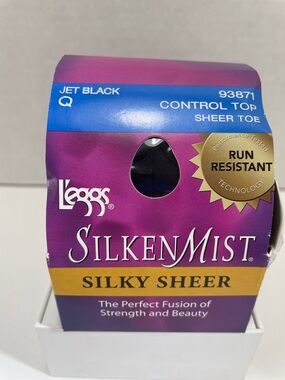 L'eggs SilkenMist Silky Sheer Control Top - Jet Black, Size Q, NIP